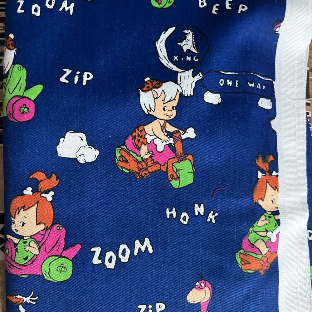 1991 hanna barbara pebbles and bambam 70”x60” upholstery weight or denim